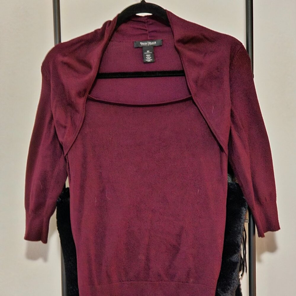 White House Black Market Burgandy Sweater 3/4 Sleeve Women XS
